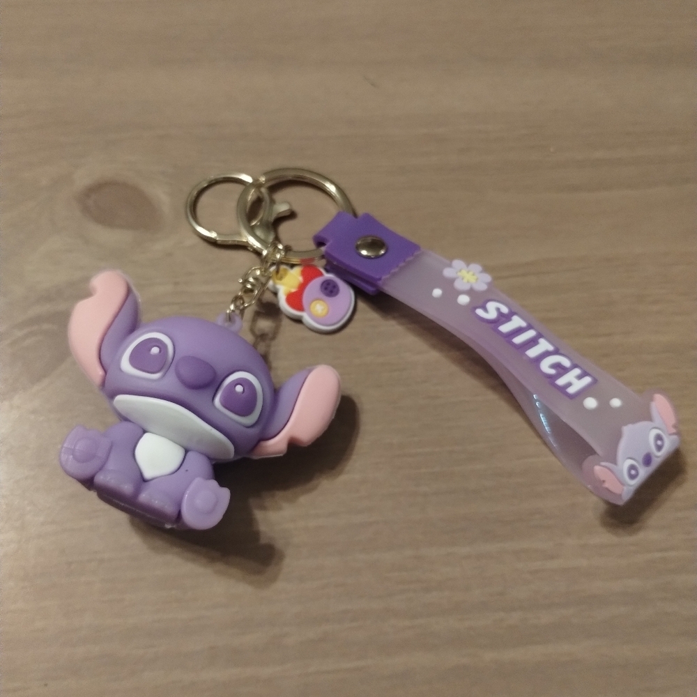 New Disney 3d Rubber Purple Stitch Keychain Bag Charm